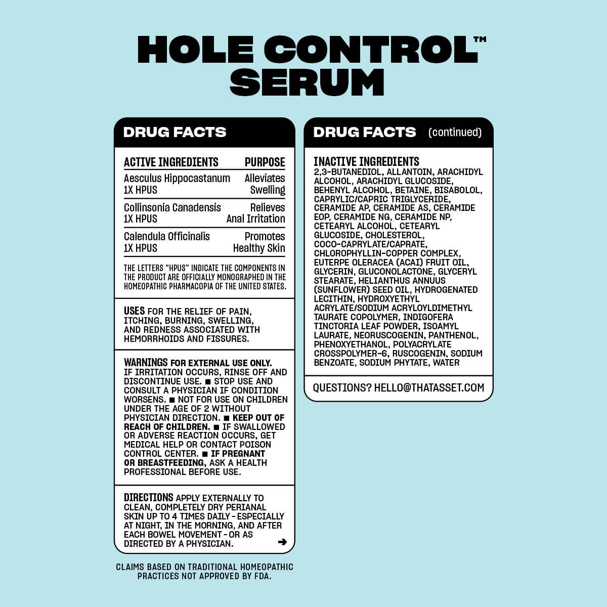 Serum label with 'Hole Control Serum' on a light blue background